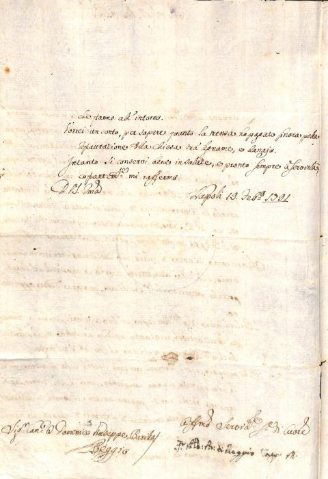 1791 febbraio 19, NapoliMonsignor Alberto Maria Capobianco, arcivescovo di Reggio Calabria e cappellano maggiore del Regno, scrive al canonico Domenico Giuseppe Barilla, vicario capitolare, rinnovandogli «le proprie premure» in merito alla ricostruzione del nuovo Collegio di Reggio CalabriaASDRCB, Monsignor Alberto M. Capobianco, Atti 1768 – 1796, b. 1, fasc. 2/bLe rinnovo le mie premure, perché si mettesse in piedi il nuovo Colleggio [sic], e vorrei al più presto terminati due cameroni, per poter essere in grado di ammettere cherici, e presentare al pubblico una forma di communità già stabilita. A’ qual effetto le farò passare altra somma di danajo da D. Giuseppe Moschella, perché ciò si effettuisca [sic] colla massima celerità[…]