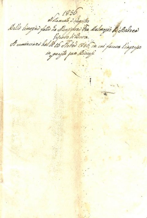 1856 – 1870
Notamento, e registro delle limosine fatte da Monsignore Fra Dalmazio Dj’ Andrea [sic] a cominciare dal dì 16 Novembre 1856 in cui faceva l’ingresso in questa sua Diocesi
ASDRCB, Bova, monsignor Dalmazio D’Andrea, Atti, b. 1, fasc. 4/a