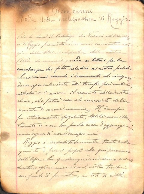 [s.d.]Manoscritto contenente una parte inedita dellaChronica dei Vescovi ed Arcivescovi di Reggio Giulio sino all’anno 1798 annotata e continuata sino all’anno 1885di Carlo Guarna Logoteta relativa alla venuta di San Paolo a Reggio CalabriaASDRCB, Monsignor Demetrio Moscato, b. 1, fasc. 30/a